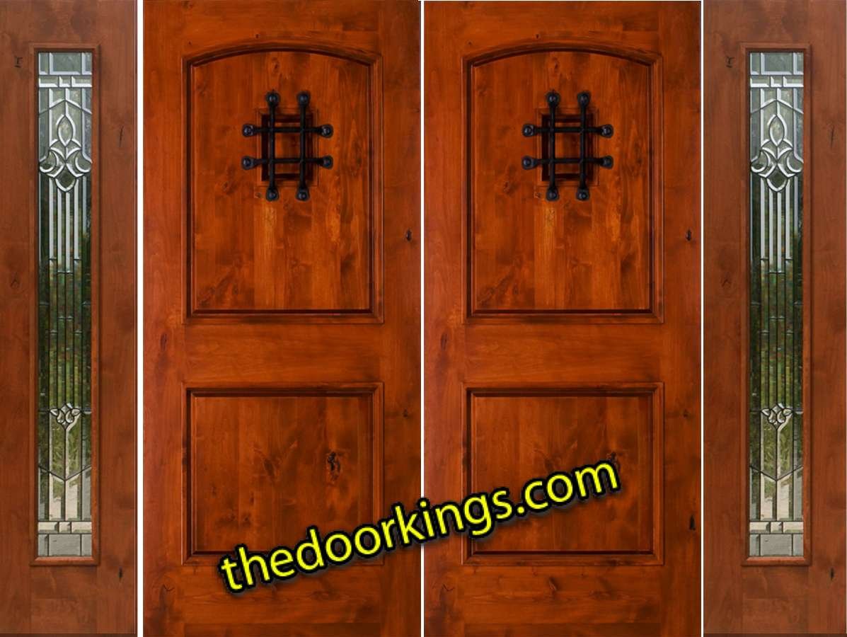 sw76 knotty alder double door with two mystic sidelites